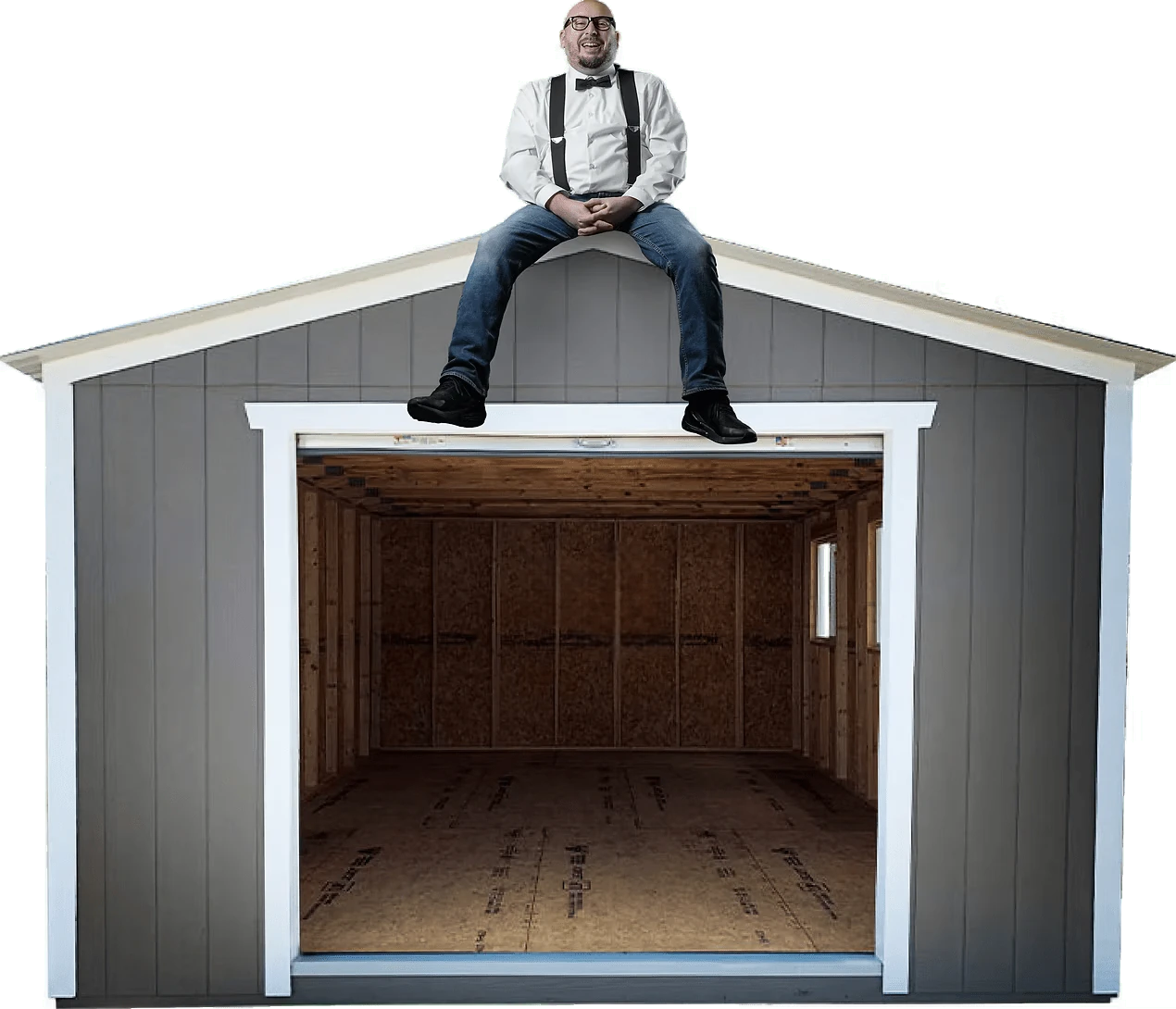 Shannon Latham sitting on the roof of a shed